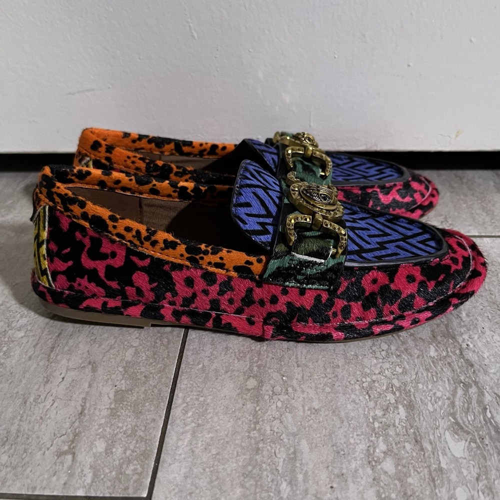 Kurt Geiger Shoes Womens Size 5.5 Multicolor Fur Animal Print Medallion Loafers